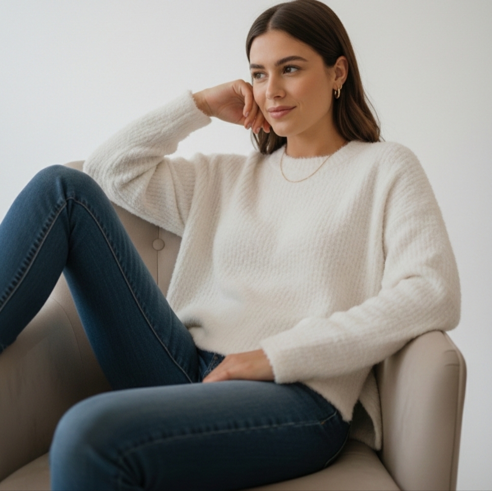 ​🤍 Anthropologie Fluffy Neck Sweater Size: XL - Picture 2 of 13